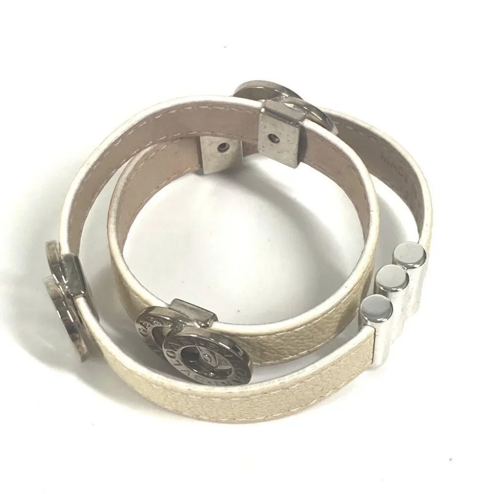 BVLGARI BVLGARI BVLGARI Logo Double Coiled Double Bracelet Leather Beige/Gold